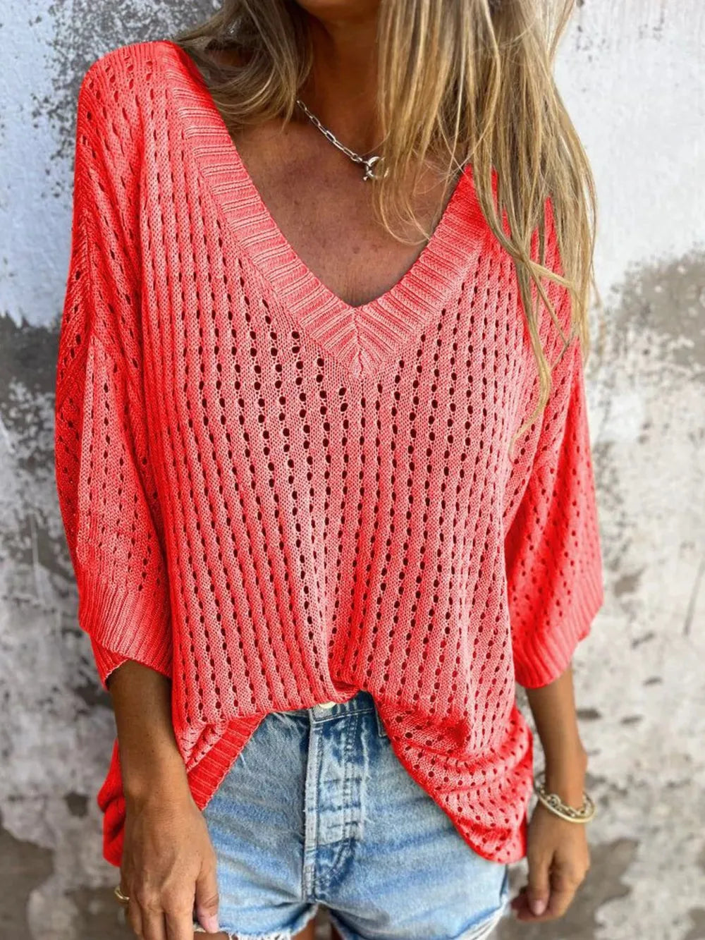 Plus Size Openwork V-Neck Knit Cover Up Plus Size Openwork V-Neck Knit Cover Up