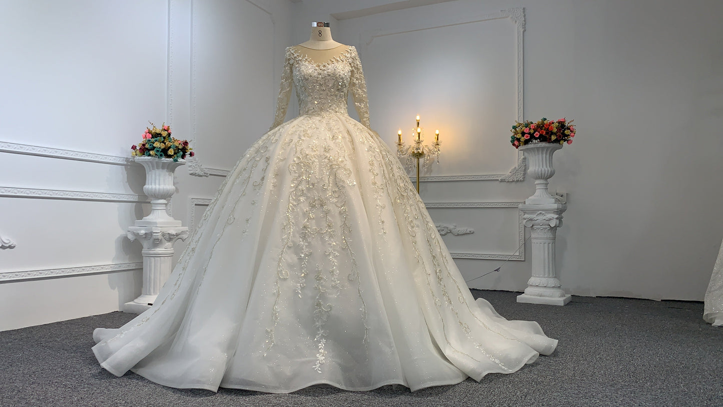 B237- BYG long sleeves elegant flower beading lace ball gown - Plus Size Clothing B237- BYG long sleeves elegant flower beading lace ball gown - Plus Size Clothing