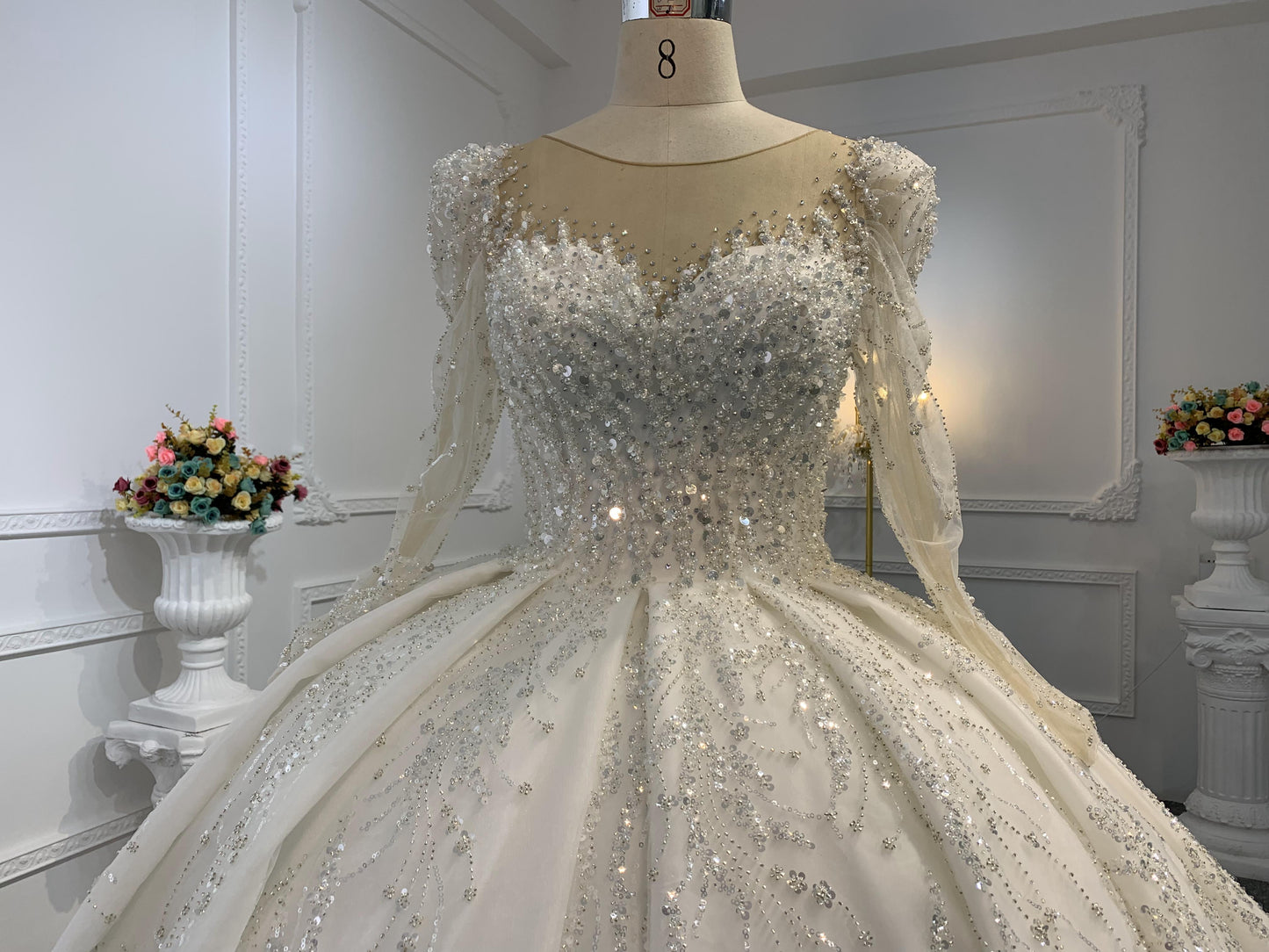 B233- BYG Sweet heart neckline beading lace wedding ball gown with puff sleeves - Plus Size Clothing B233- BYG Sweet heart neckline beading lace wedding ball gown with puff sleeves - Plus Size Clothing