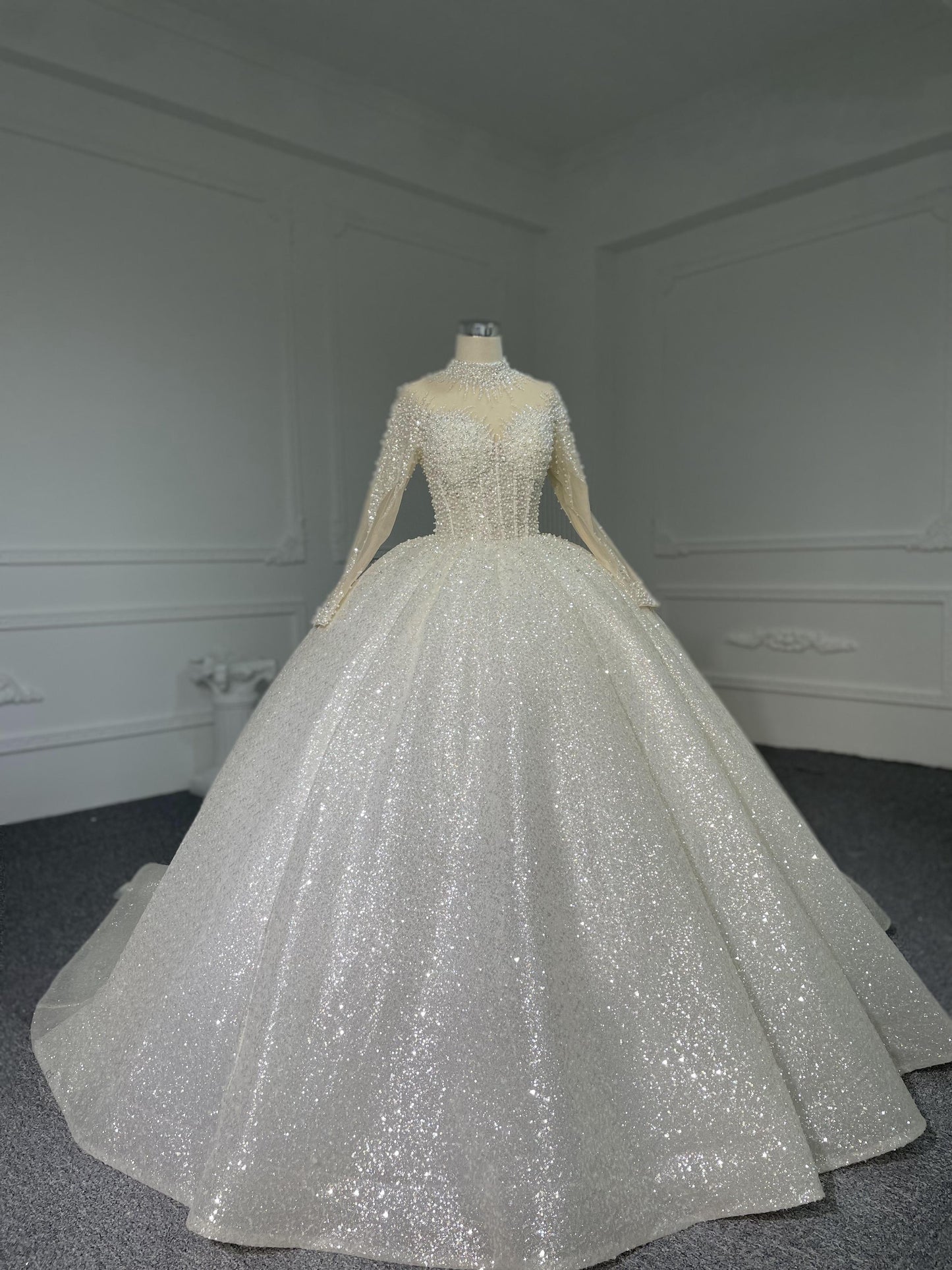 Z068 BYG Shimmering Luxury Ballgown With High Neck and Cuff Details - Plus Size Clothing Z068 BYG Shimmering Luxury Ballgown With High Neck and Cuff Details - Plus Size Clothing
