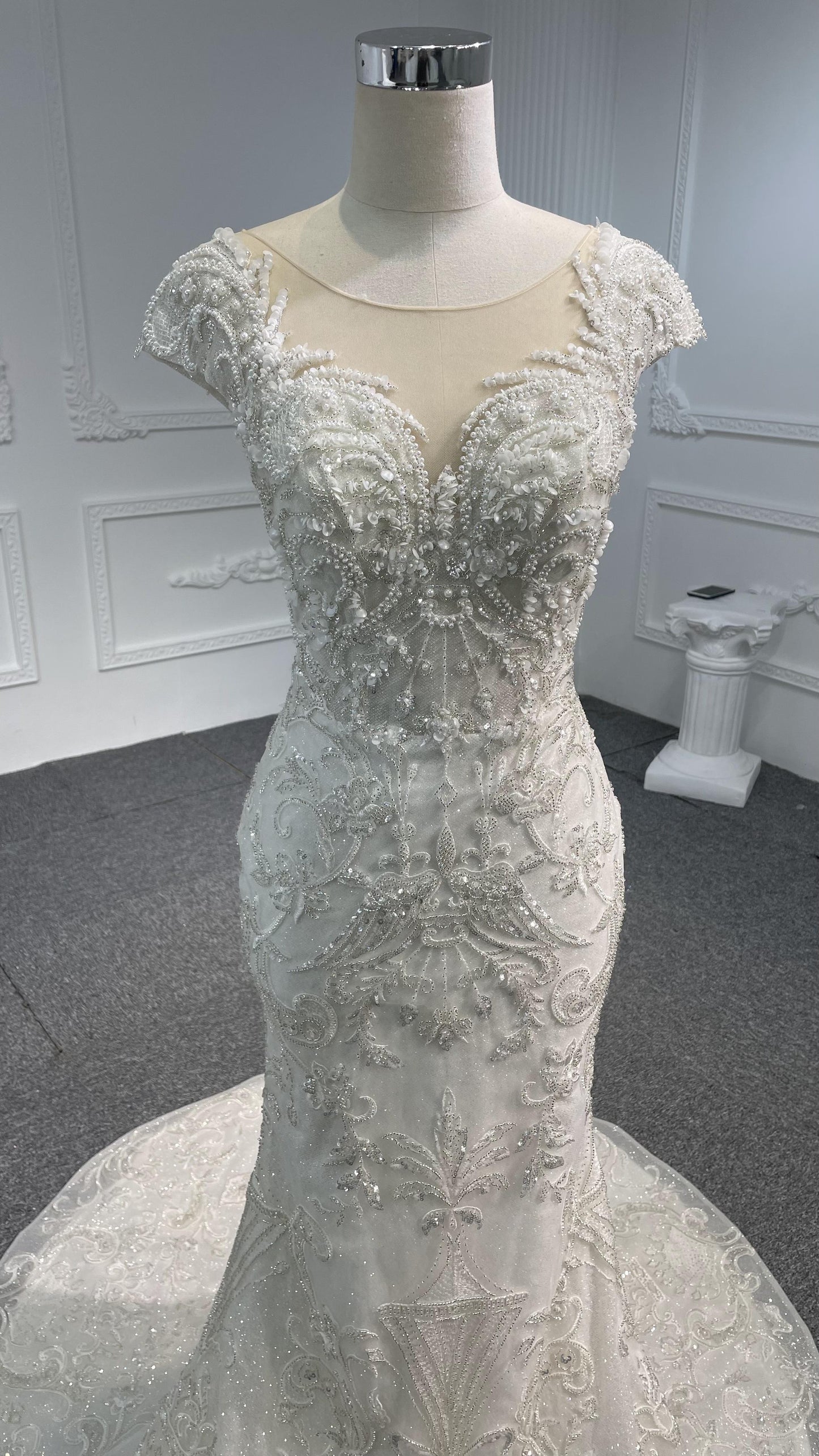 Plus Size Ivory Luxury Beadings Mermaid Dress Plus Size Ivory Luxury Beadings Mermaid Dress