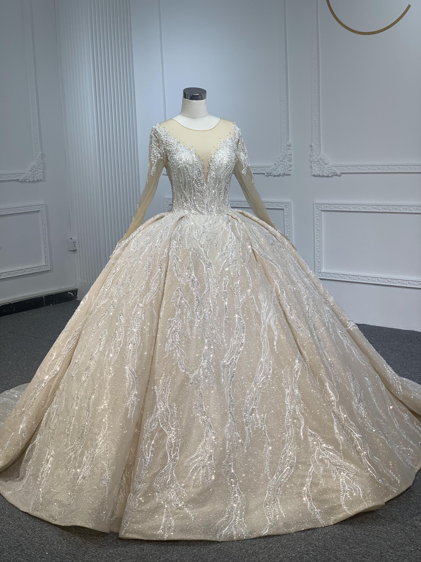 PD003- BYG CHAMPAGNE SWEETHEART NECKLINE BALL GOWN WITH LONG SLEEVES - Plus Size Clothing PD003- BYG CHAMPAGNE SWEETHEART NECKLINE BALL GOWN WITH LONG SLEEVES - Plus Size Clothing