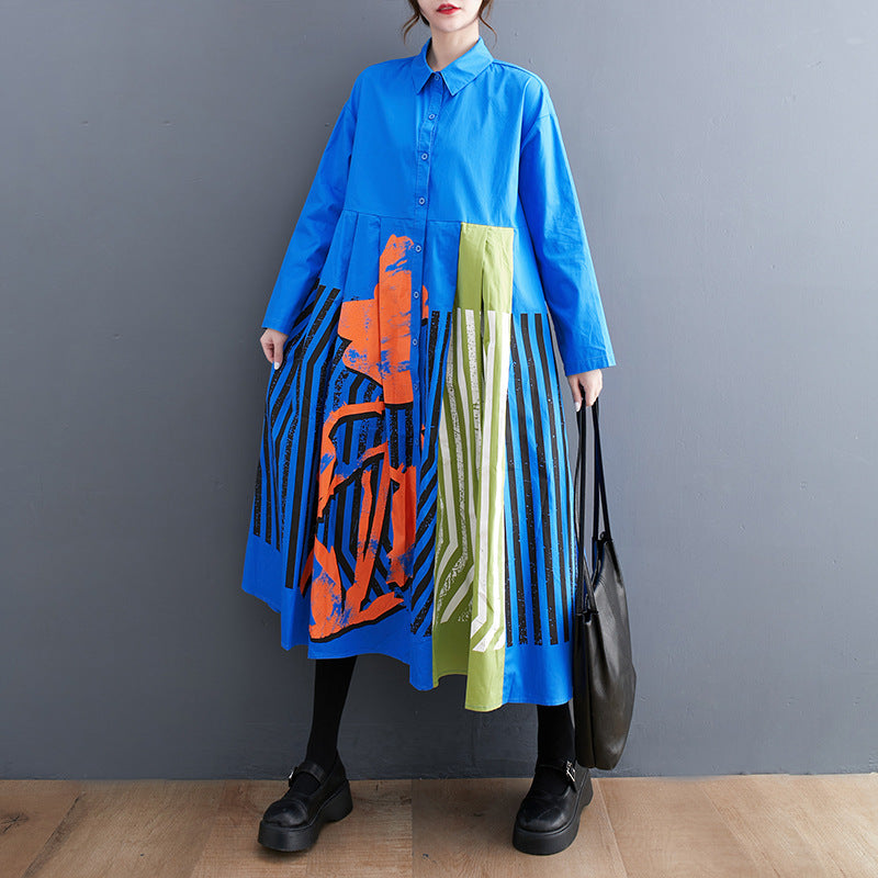 Plus Size Casual Loose Printed Patchwork Long Sleeve Dress Plus Size Casual Loose Printed Patchwork Long Sleeve Dress