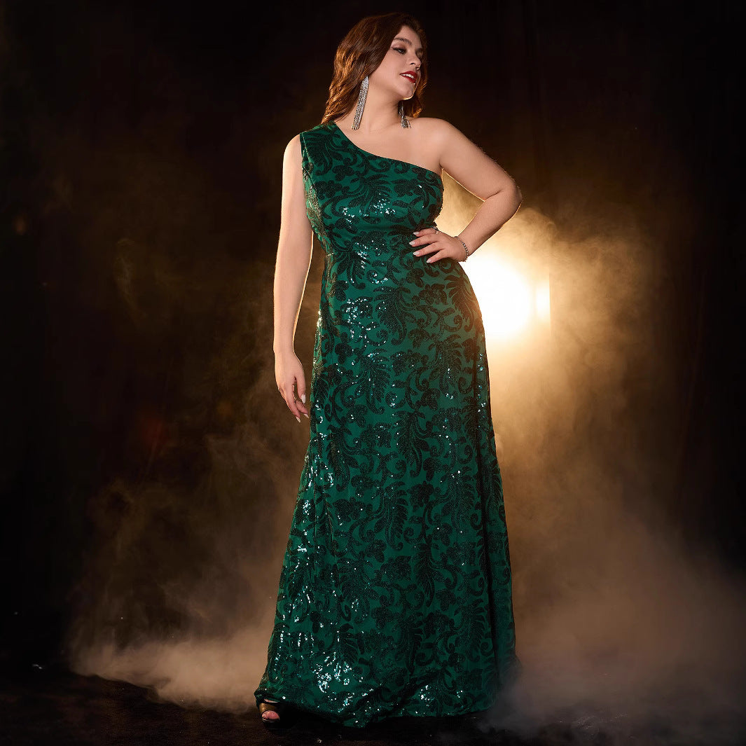 Plus Size Elegant Asymmetric Neckline A-Line Evening Gown Plus Size Elegant Asymmetric Neckline A-Line Evening Gown