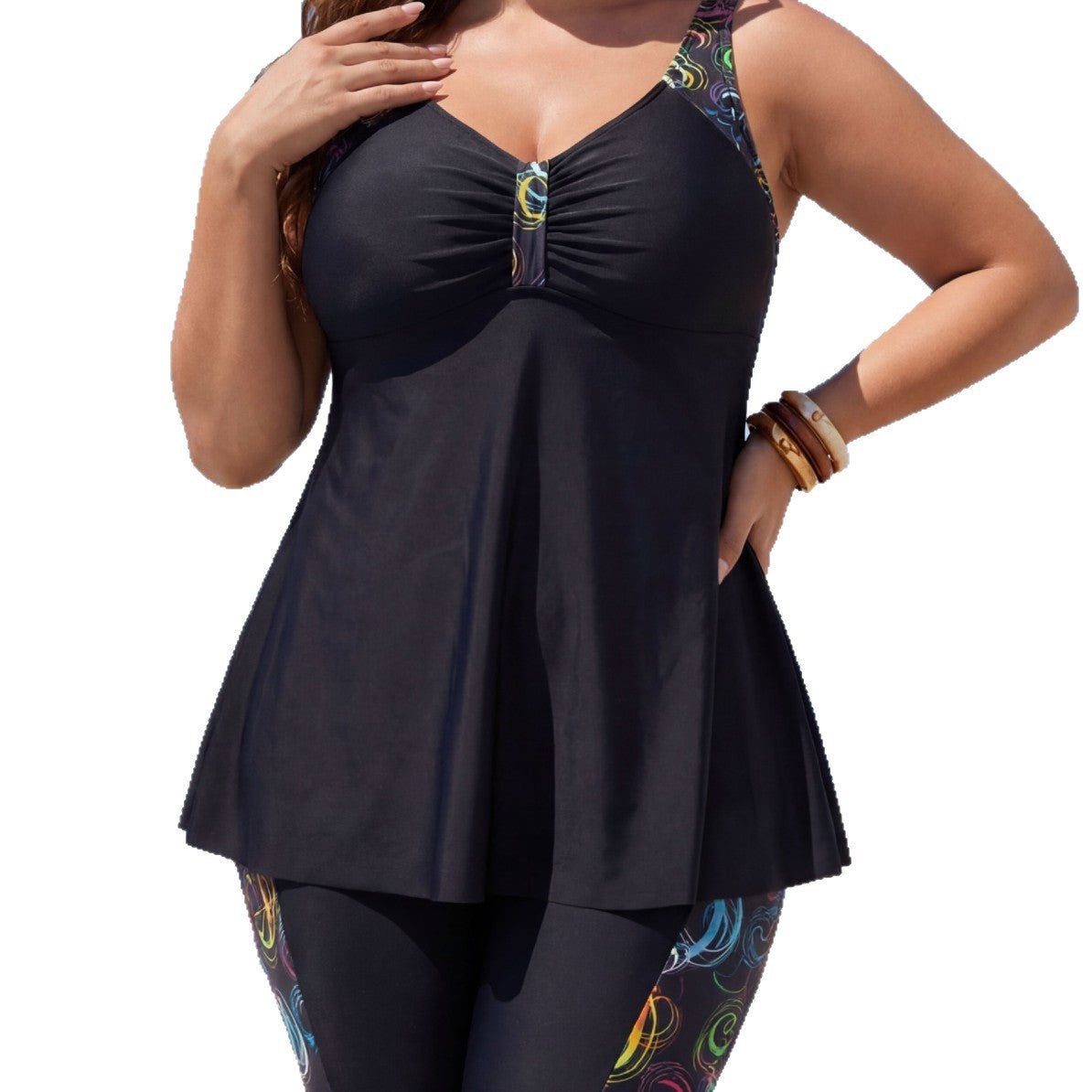 Split swimsuit swimming skirt flat corner pants Tankini colorful flower Split swimsuit swimming skirt flat corner pants Tankini colorful flower
