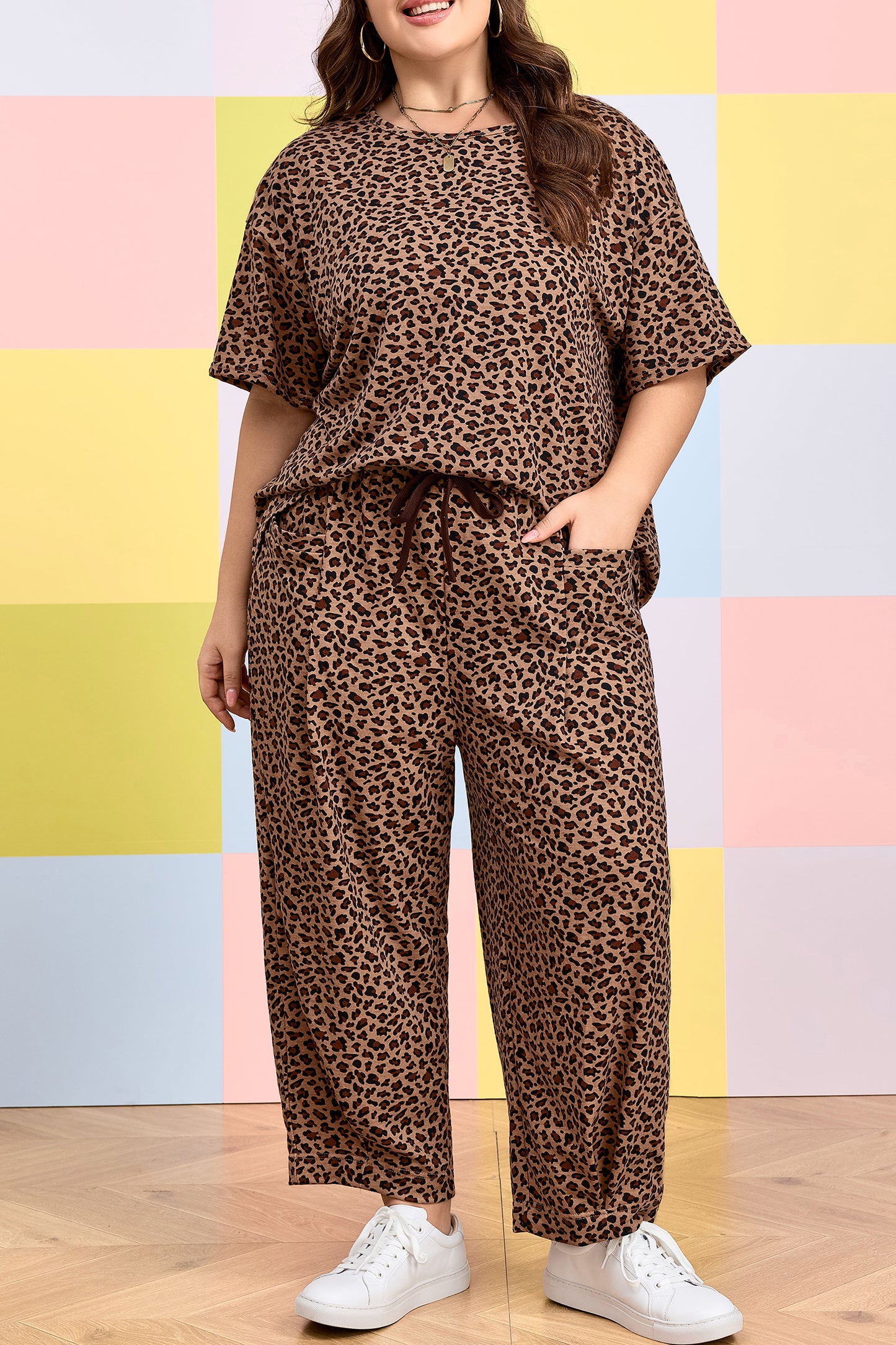 Plus Size Leopard Loose Top Pleated Pants Set - Plus Size XL-4XL - View 8 Plus Size Leopard Loose Top Pleated Pants Set - Plus Size XL-4XL - View 8