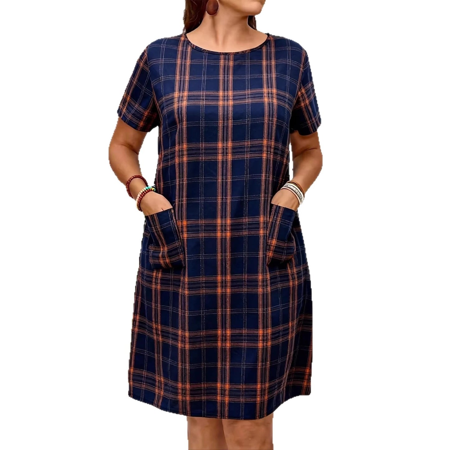 Plus Size Short Sleeve Plaid Casual Dress Plus Size Short Sleeve Plaid Casual Dress
