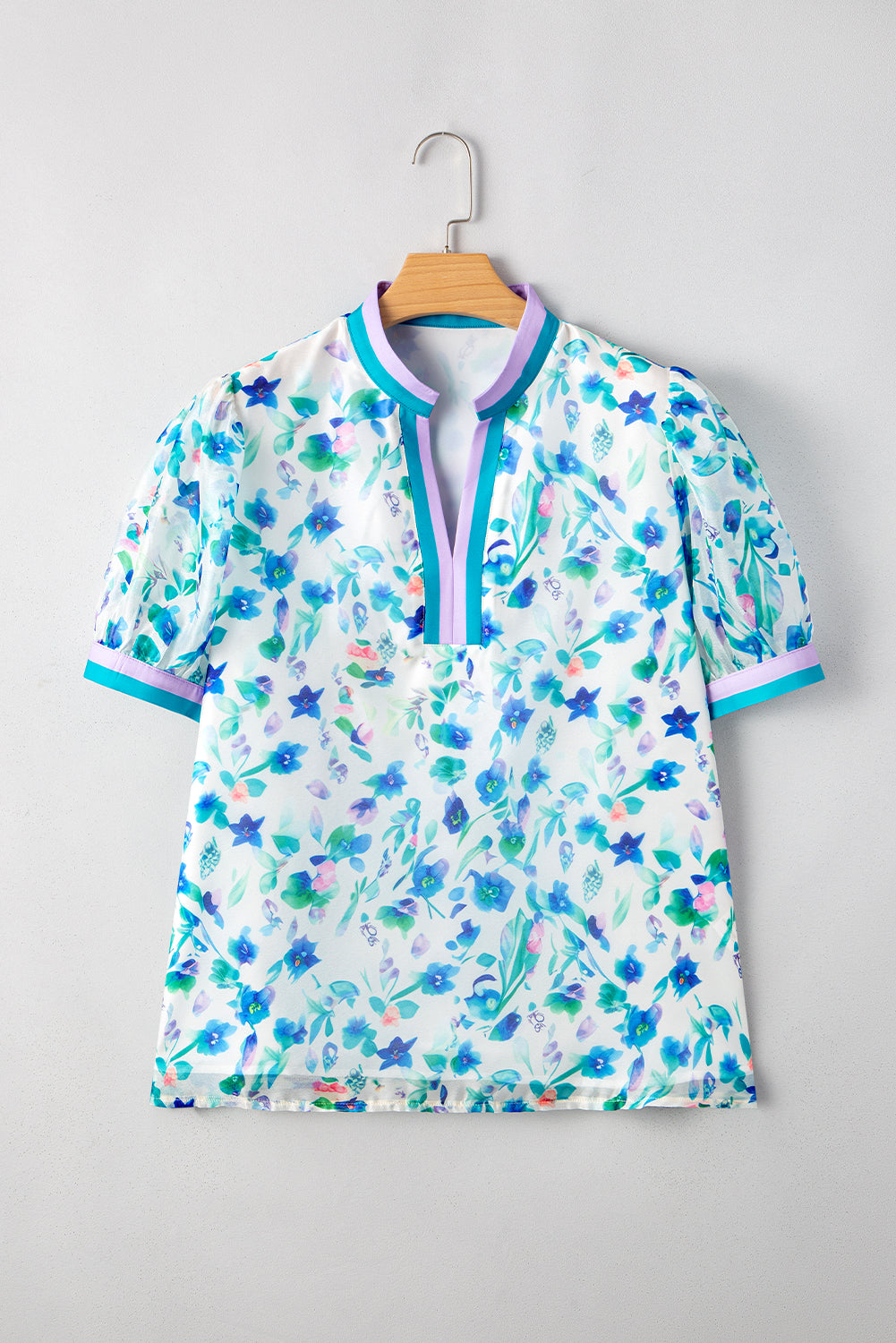 Plus Size Green Floral Colorblock Puff Sleeve Blouse Plus Size Green Floral Colorblock Puff Sleeve Blouse