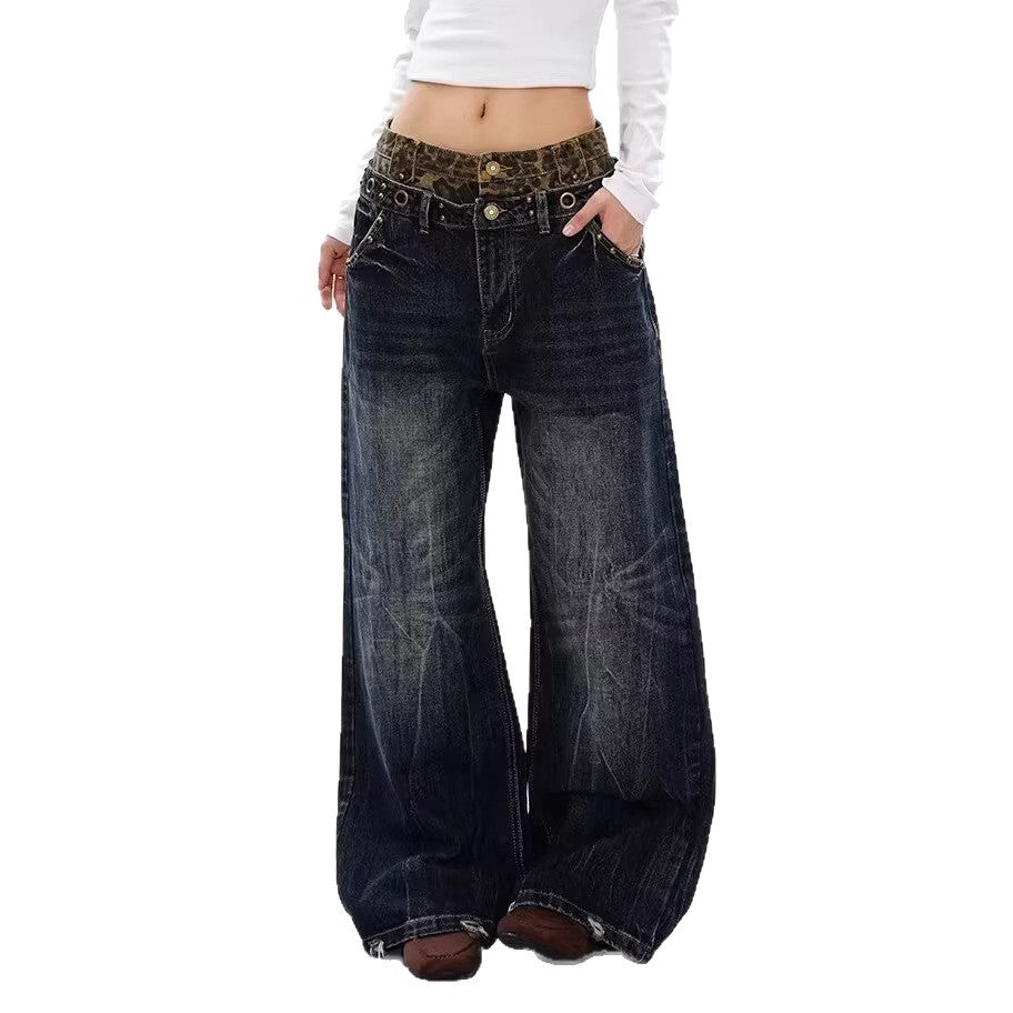 Plus Size Leopard Print Double Waistband Denim Jeans - Plus Size XL-4XL - View 5 Plus Size Leopard Print Double Waistband Denim Jeans - Plus Size XL-4XL - View 5