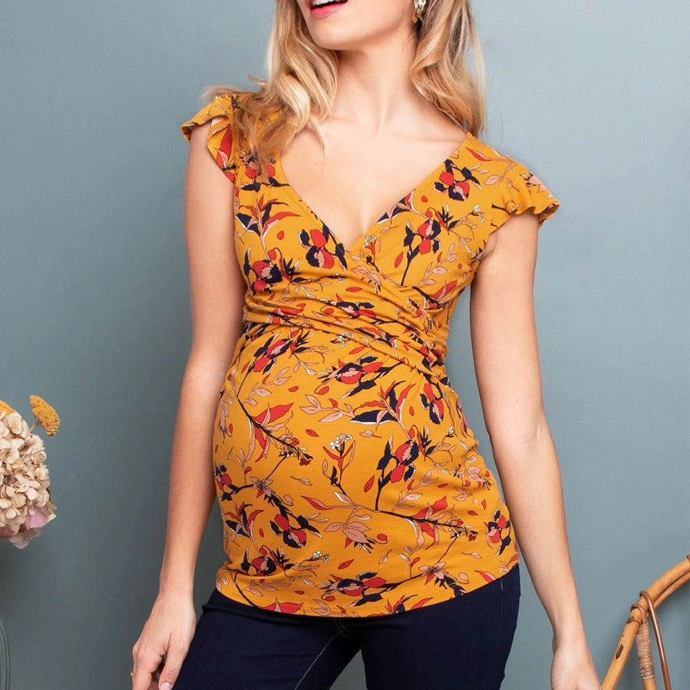 Plus Size Maternity Deep V-Neck Printed Breastfeeding Top Plus Size Maternity Deep V-Neck Printed Breastfeeding Top