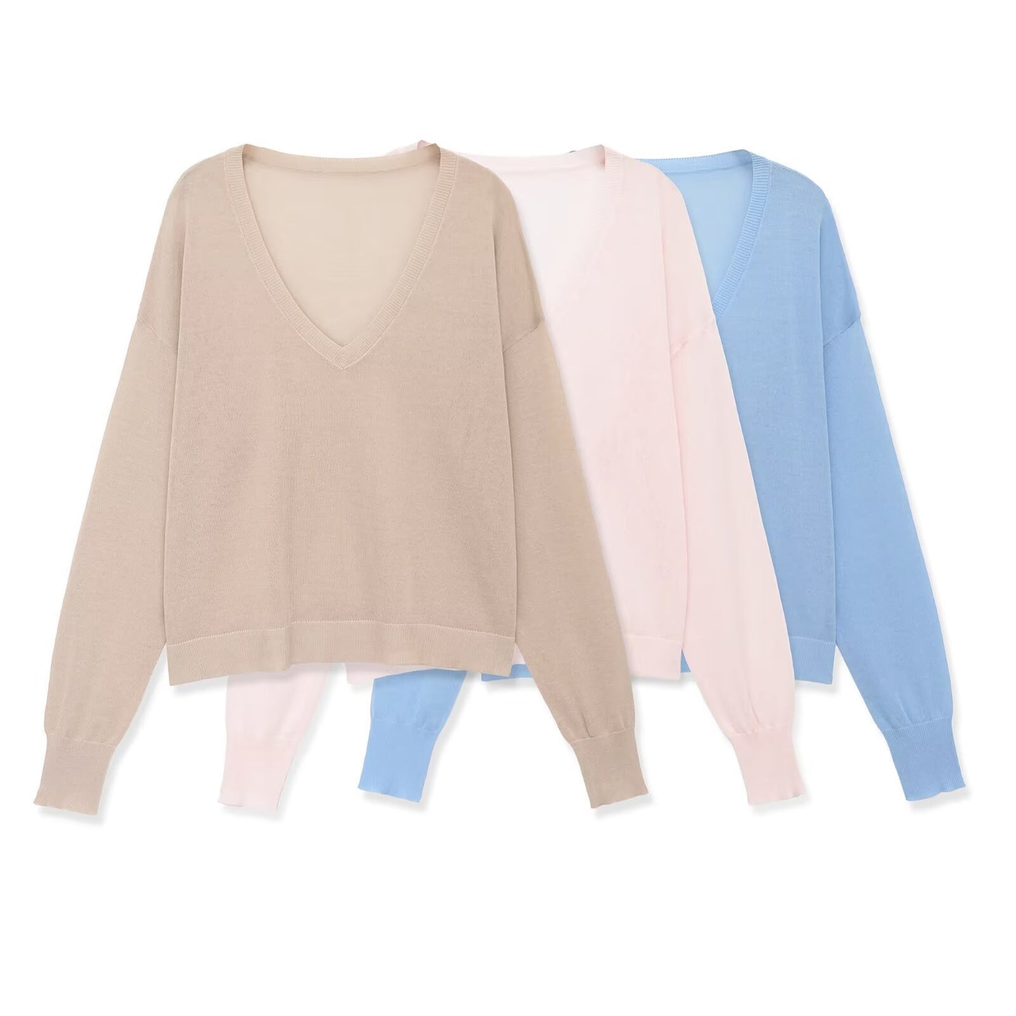 Plus Size V-Neck Long Sleeve Knitted Sweater Plus Size V-Neck Long Sleeve Knitted Sweater
