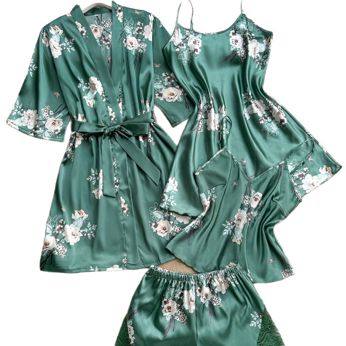 Plus Size Lace Satin 4-Piece Sleepwear Set Plus Size Lace Satin 4-Piece Sleepwear Set