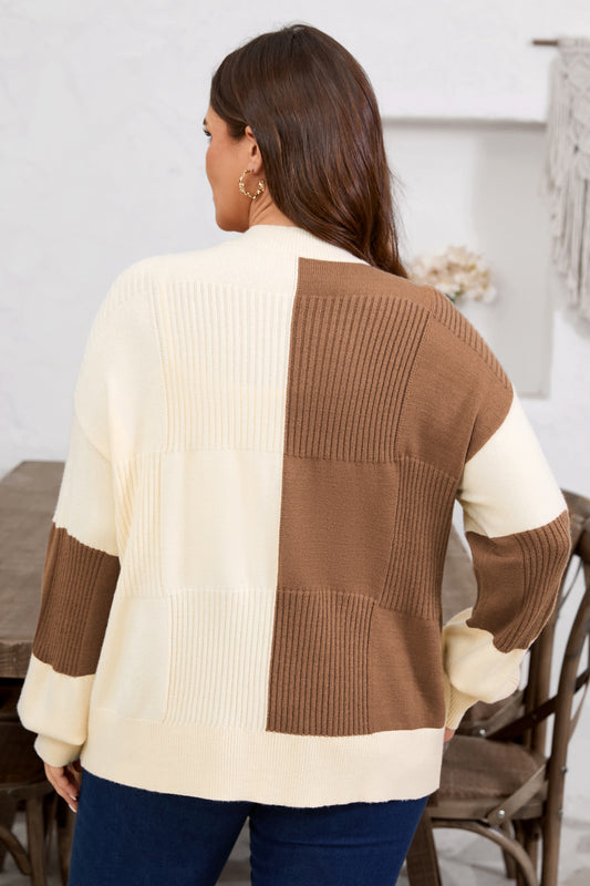 Plus Size Checkered Ribbed Knit Cardigan - Plus Size XL-4XL - View 2