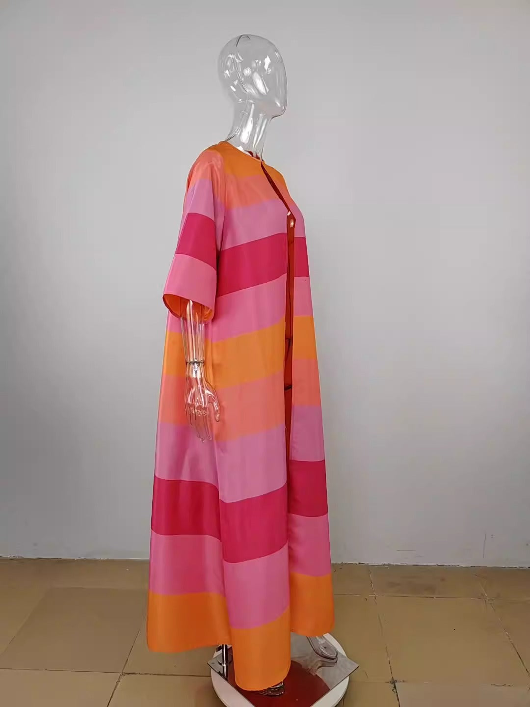 Plus Size Striped Big Swing 3/4 Sleeve Maxi Coverup Plus Size Striped Big Swing 3/4 Sleeve Maxi Coverup