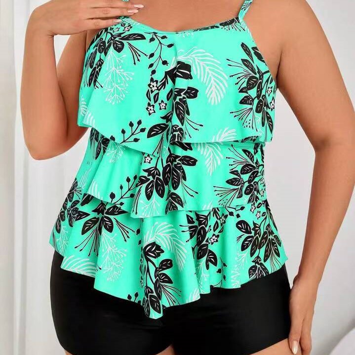 Plus Size Floral Tankini with Ruffled Trim Plus Size Floral Tankini with Ruffled Trim