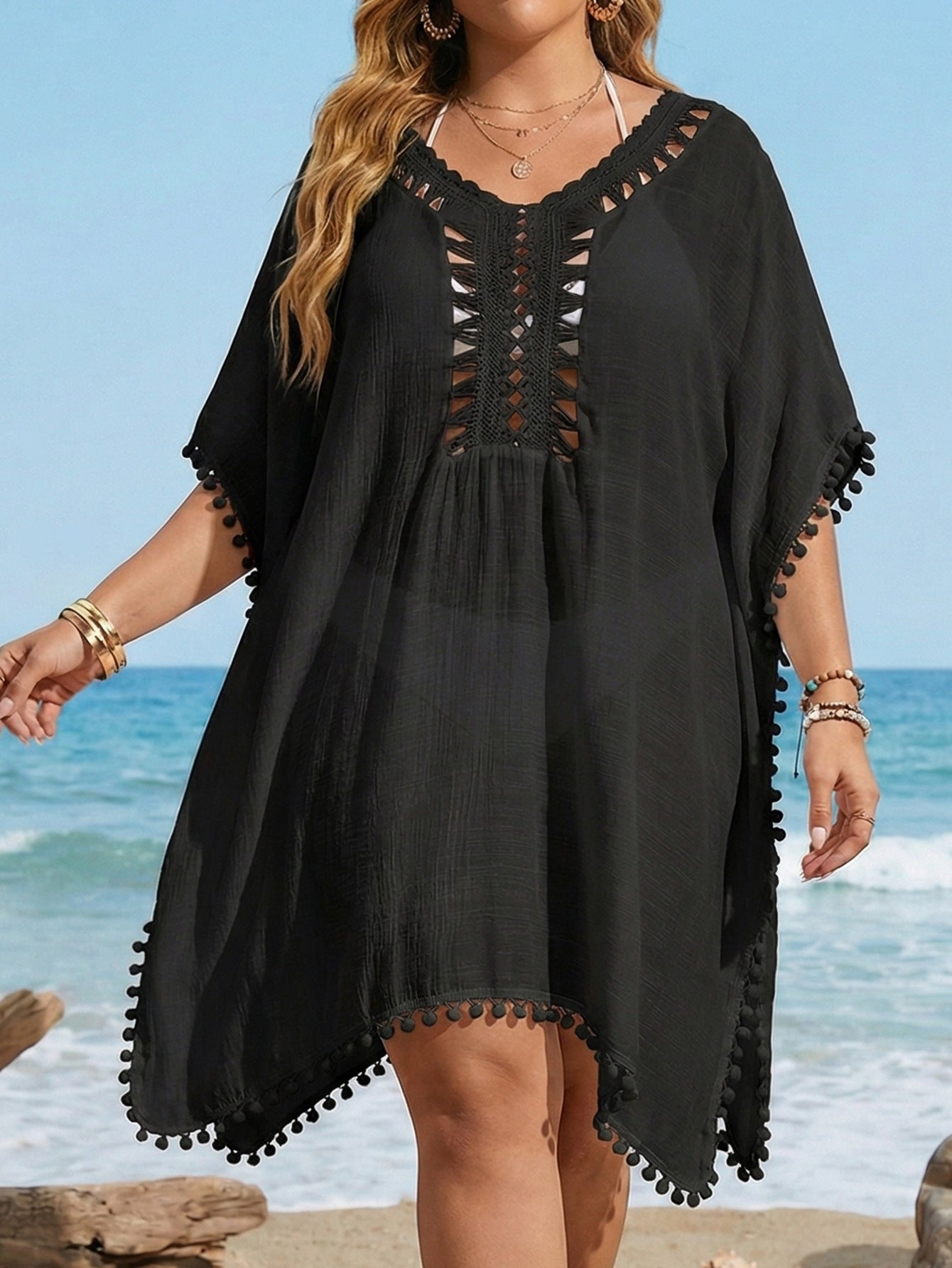Plus Size Hand-Crocheted Patchwork Bikini Dress - Plus Size XL-4XL - View 6