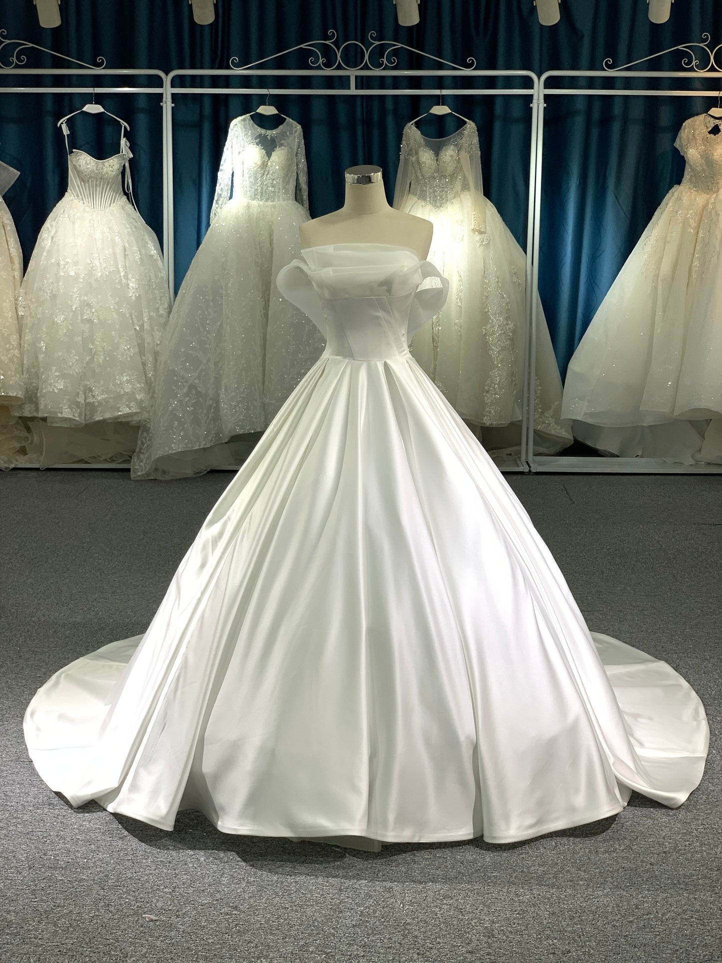 Plus Size Elegant Satin Off-Shoulder Wedding Gown - Plus Size XL-4XL