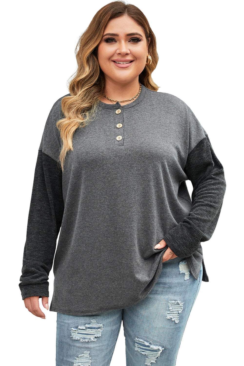 Plus Size Ribbed Long Sleeve Henley Top Plus Size Ribbed Long Sleeve Henley Top