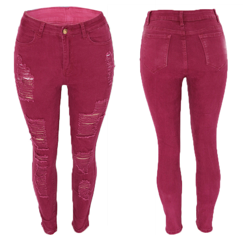 Plus Size Slim Fit Ripped Knee Denim Pencil Pants Plus Size Slim Fit Ripped Knee Denim Pencil Pants