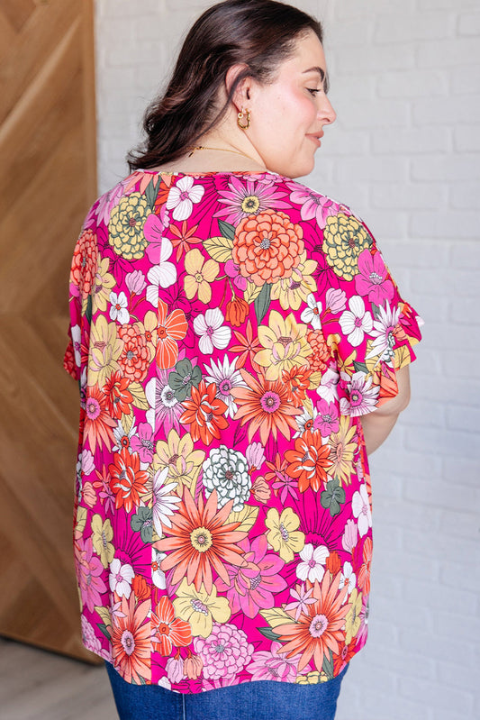 Plus Size Floral Ruffle Short Sleeve Blouse - Plus Size XL-4XL - View 2