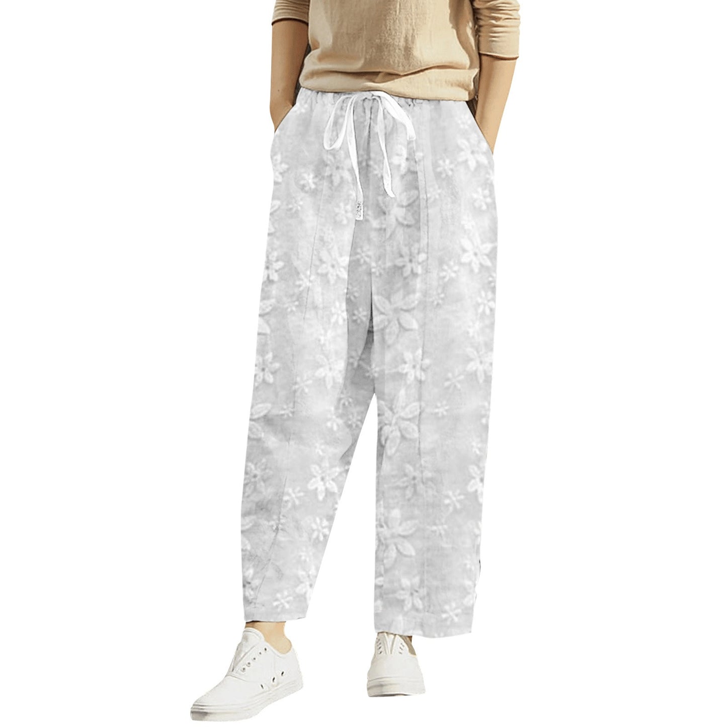 Plus Size Lace-Up Cropped Casual Pants Plus Size Lace-Up Cropped Casual Pants