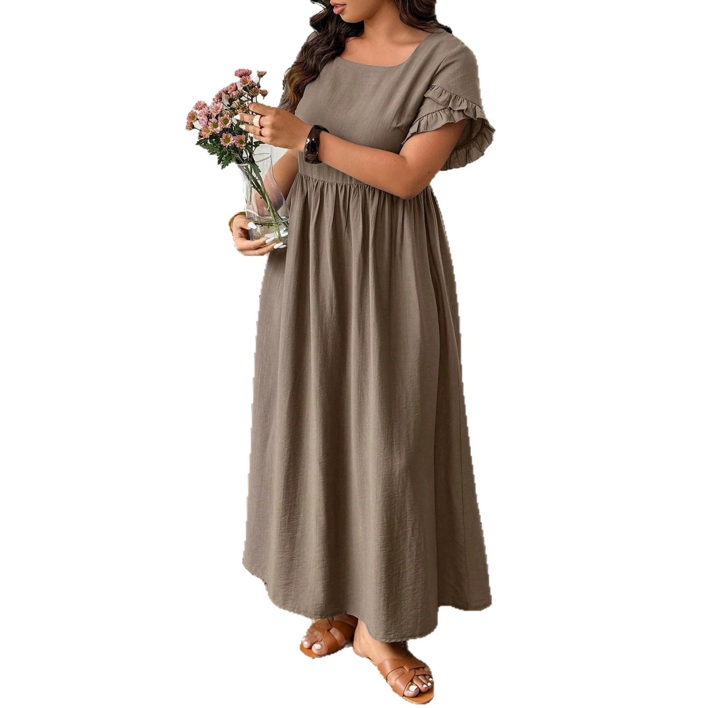 Plus Size Casual Long Dress 3/4 Sleeve Plus Size Casual Long Dress 3/4 Sleeve