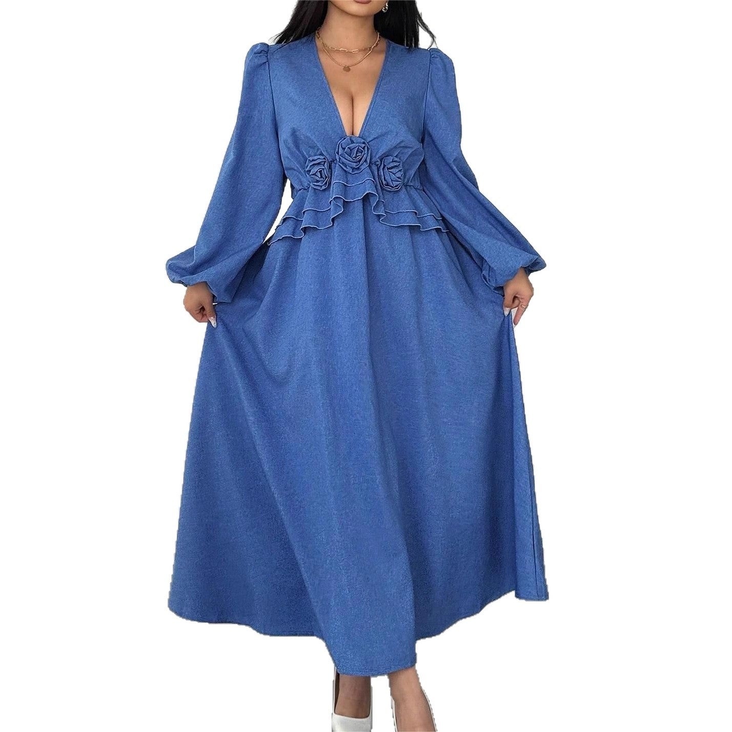 Plus Size Elegant V-Neck Floral Maxi Dress Plus Size Elegant V-Neck Floral Maxi Dress