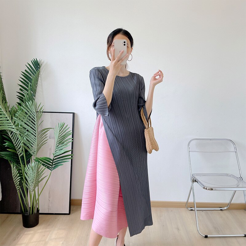 Plus Size Pleated Colorblock Summer Dress Plus Size Pleated Colorblock Summer Dress