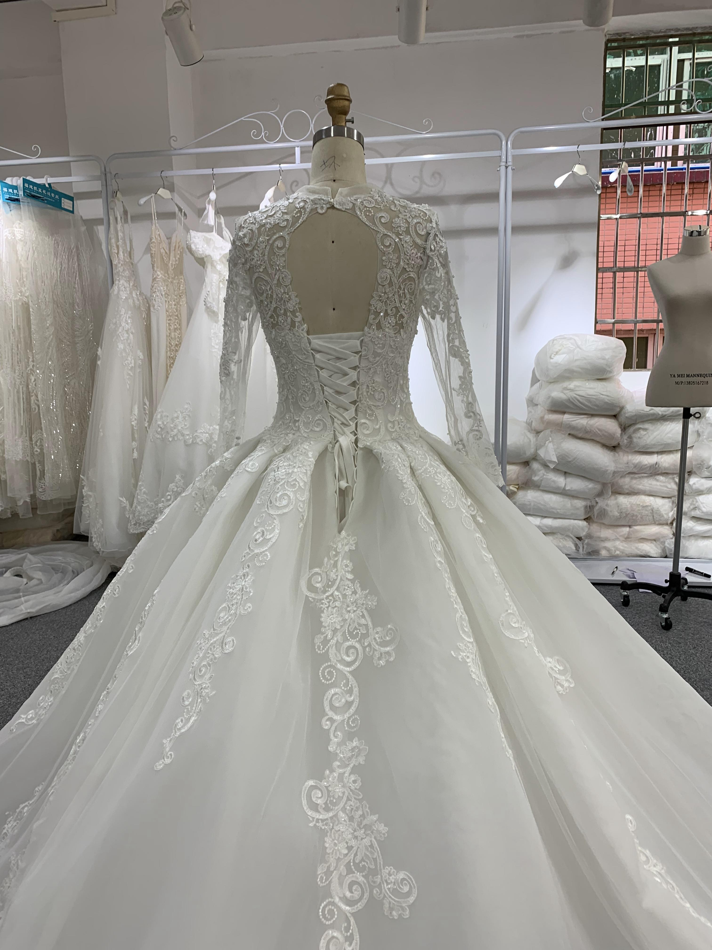 Ball gown with lace up back elegant V neck long sleeves wedding dress for bride Ball gown wedding dress Ball gown with lace up back elegant V neck long sleeves wedding dress for bride Ball gown wedding dress