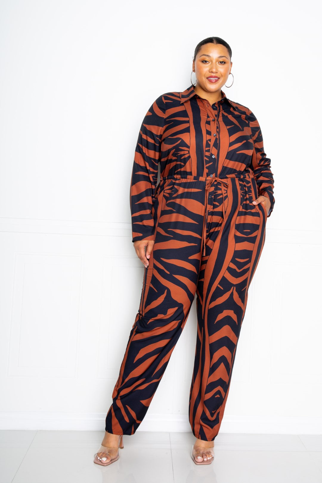 Plus Size Button-Up Jumpsuit - Plus Size XL-4XL