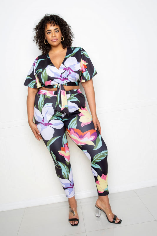 Plus Size Floral Jogger & Top Set - Plus Size XL-4XL - View 2