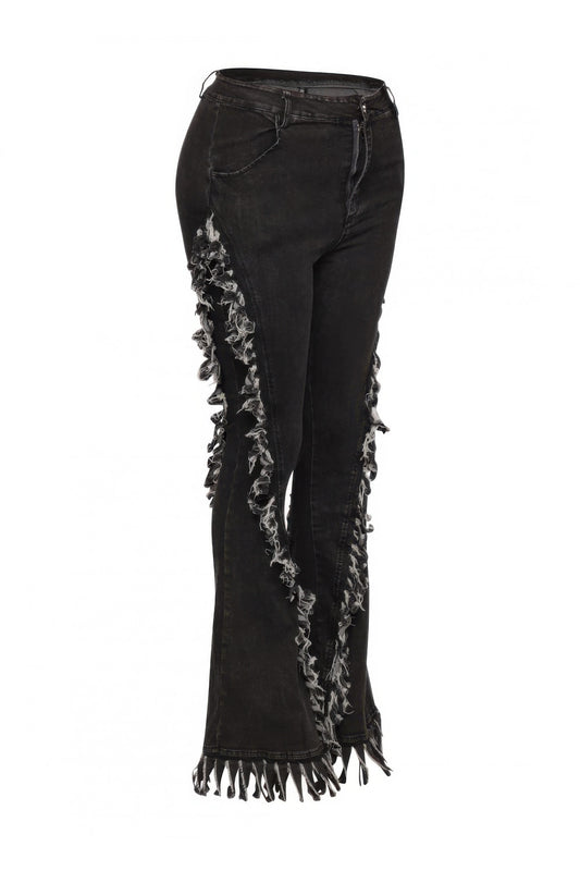 Plus Size Fringe Denim Flared Pant - Plus Size XL-4XL - View 2
