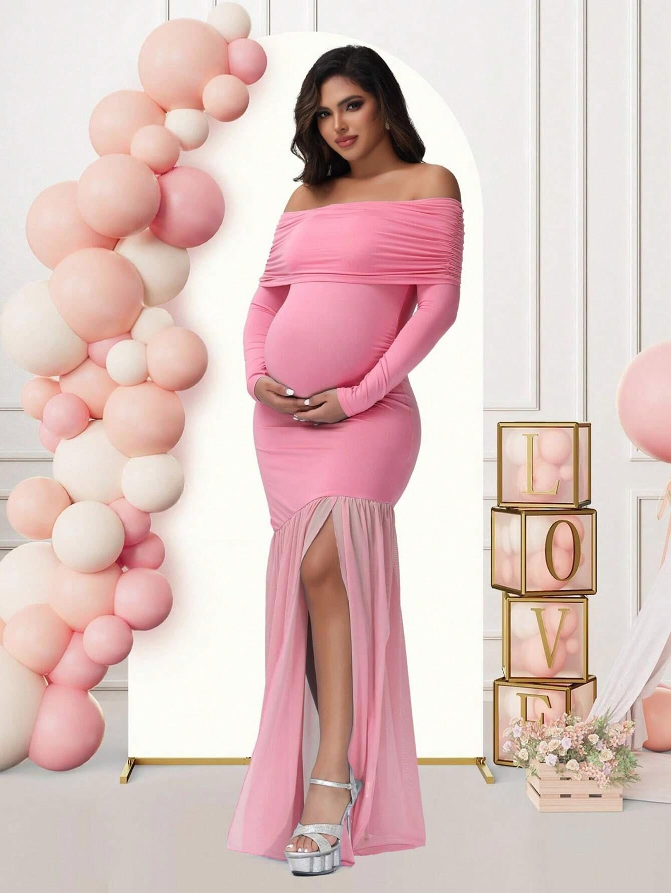 Elegant Fitted Bodycon Mesh Splicing Formal Maternity Dress - Plus Size Clothing Elegant Fitted Bodycon Mesh Splicing Formal Maternity Dress - Plus Size Clothing