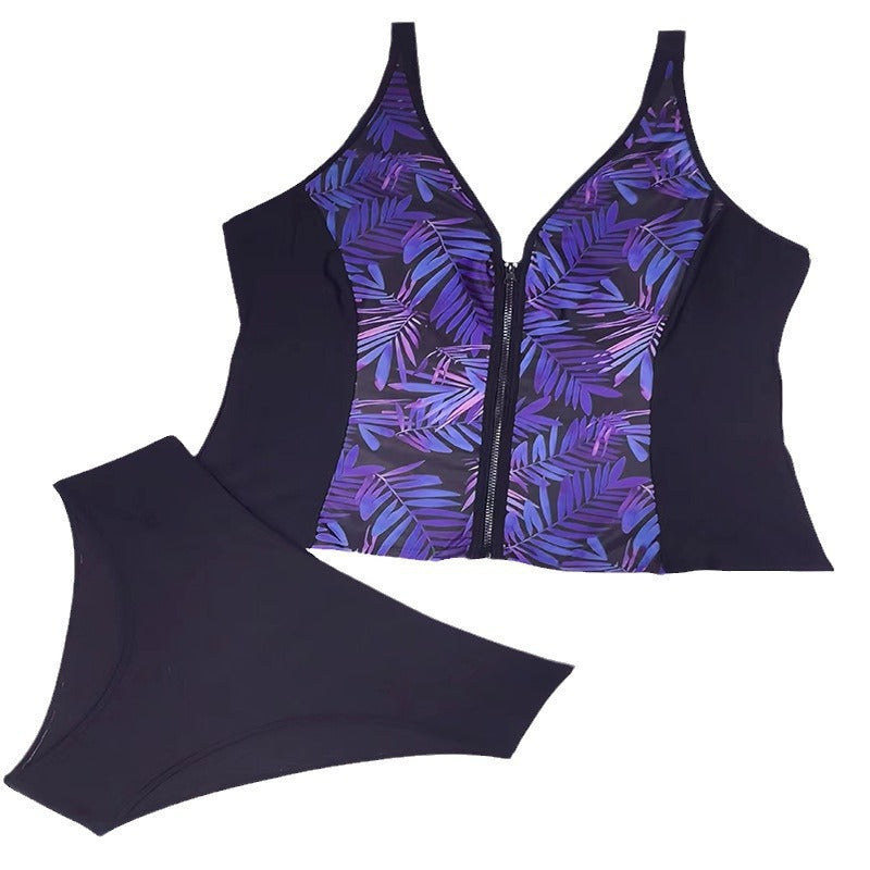 Plus Size Leaf Print Zipper Bikini Bottoms Plus Size Leaf Print Zipper Bikini Bottoms
