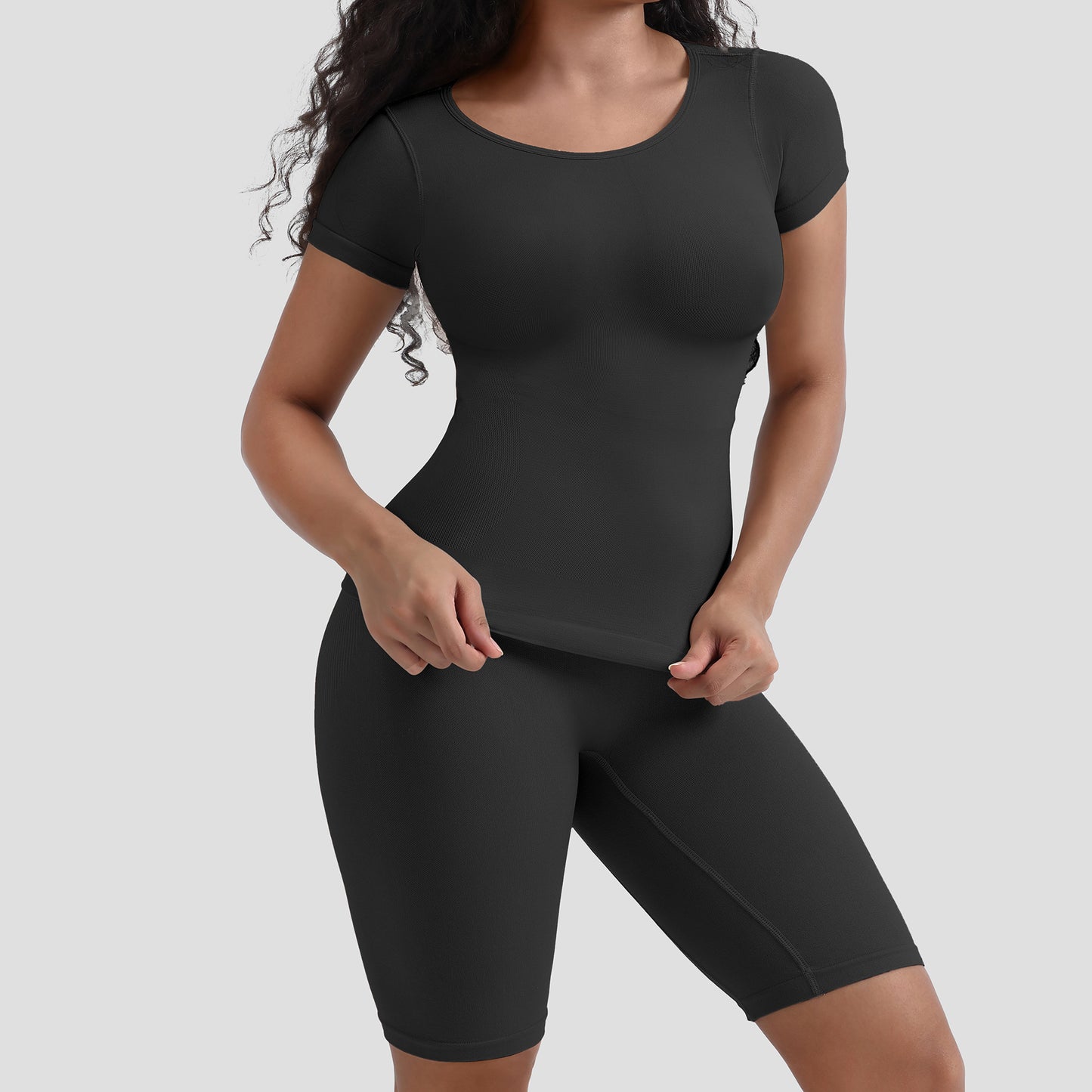 Round Neck Short Sleeve Shapewear and Tummy Control Pants Set Round Neck Short Sleeve Shapewear and Tummy Control Pants Set