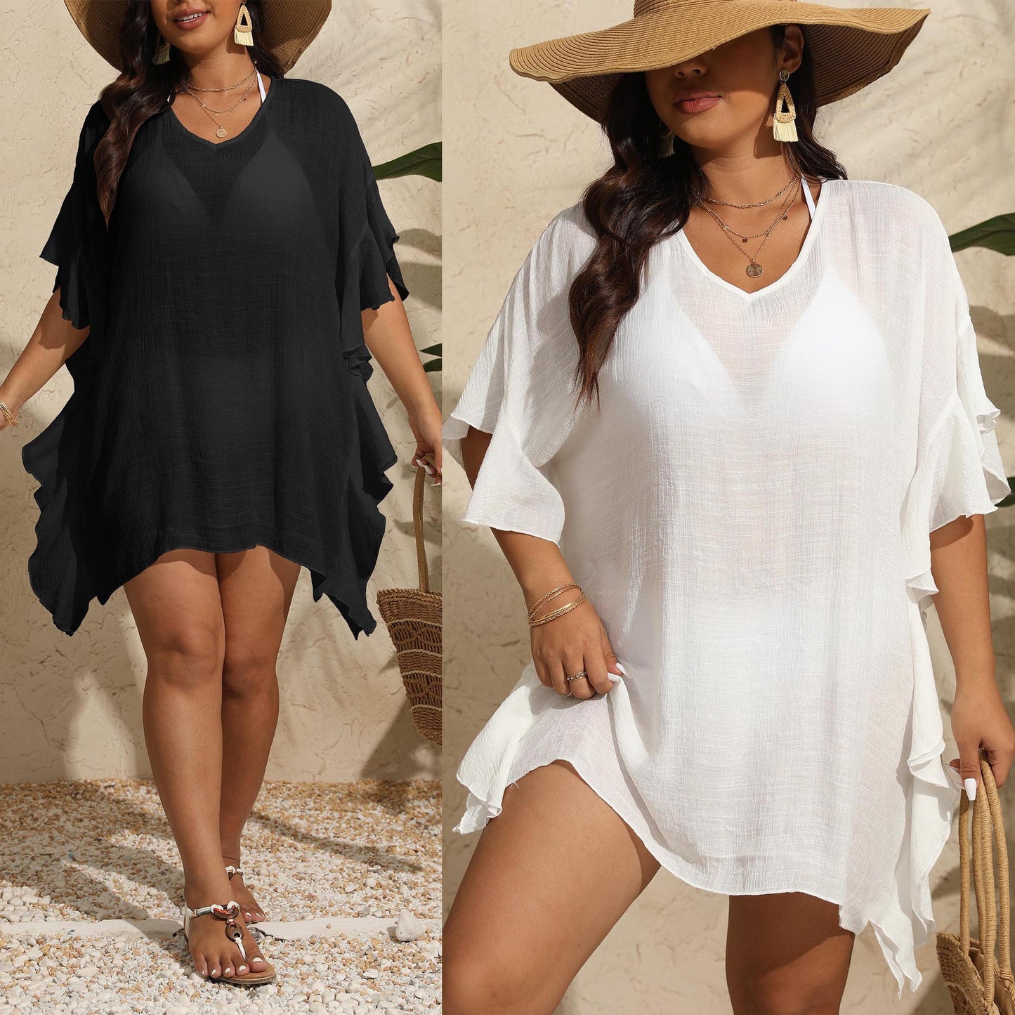 Plus Size V-Neck Swimwear Cover-Up