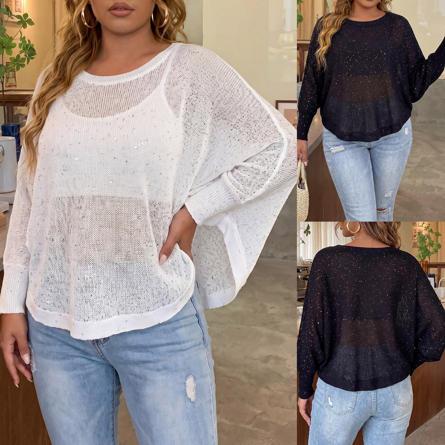 Plus Size Sequin Cover-Up with Batwing Sleeves Plus Size Sequin Cover-Up with Batwing Sleeves