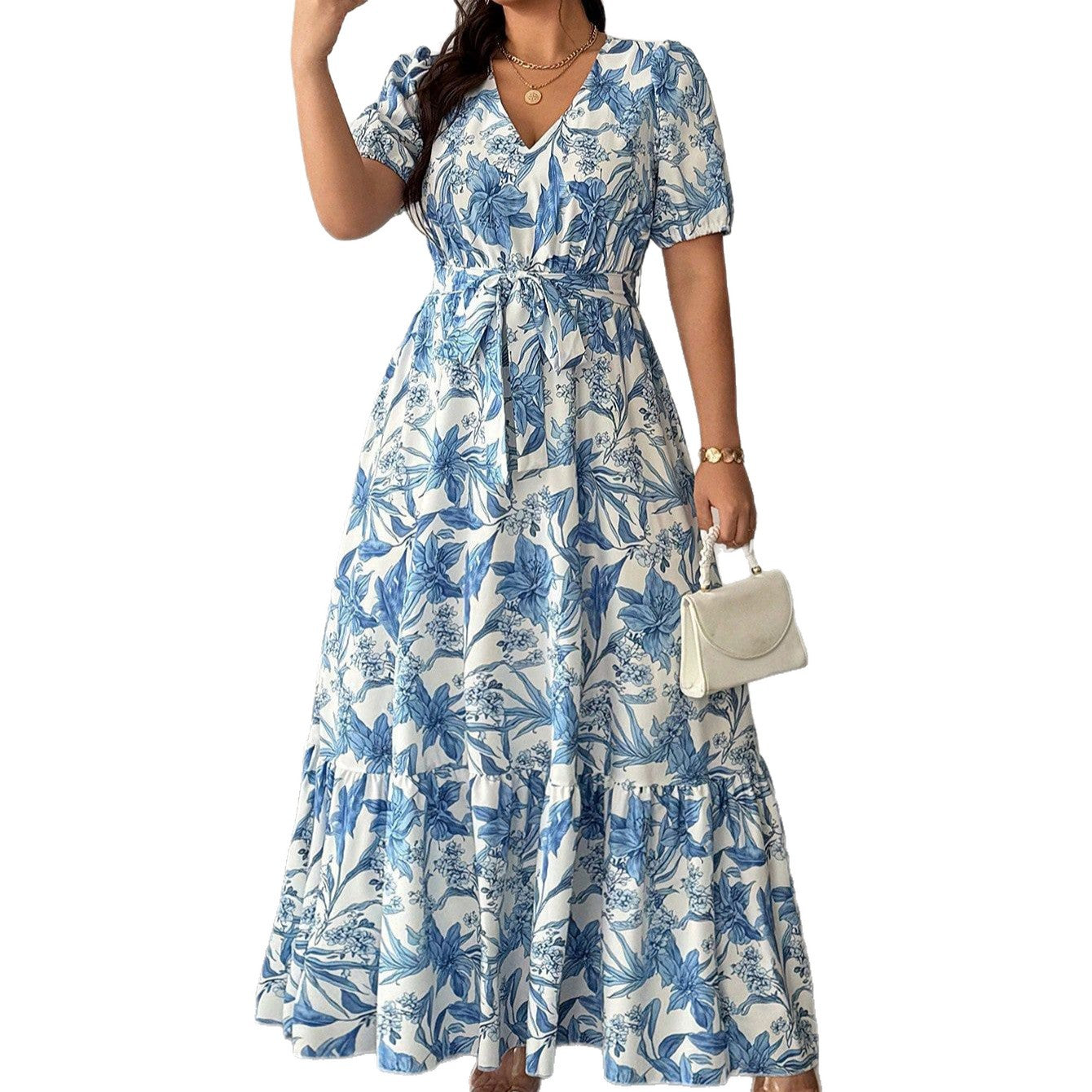 Plus Size Elegant Waist-Cinching A-Line Dress Plus Size Elegant Waist-Cinching A-Line Dress