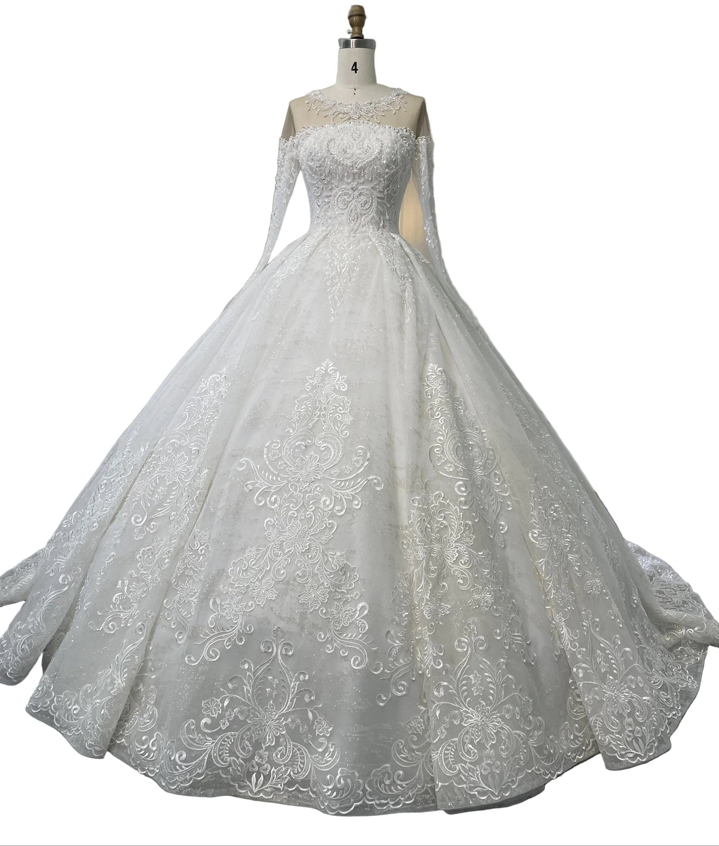 Ivory Vintage Off-Shoulder Long Sleeves Beading Lace Ball Gown - Plus Size Clothing Ivory Vintage Off-Shoulder Long Sleeves Beading Lace Ball Gown - Plus Size Clothing