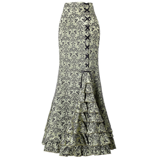 Plus Size Gothic Black Jacquard Mermaid Skirt - Plus Size XL-4XL - View 2