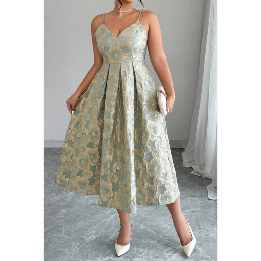 Plus Size Jacquard Elegant Spaghetti Strap Dress - Plus Size XL-4XL - View 2