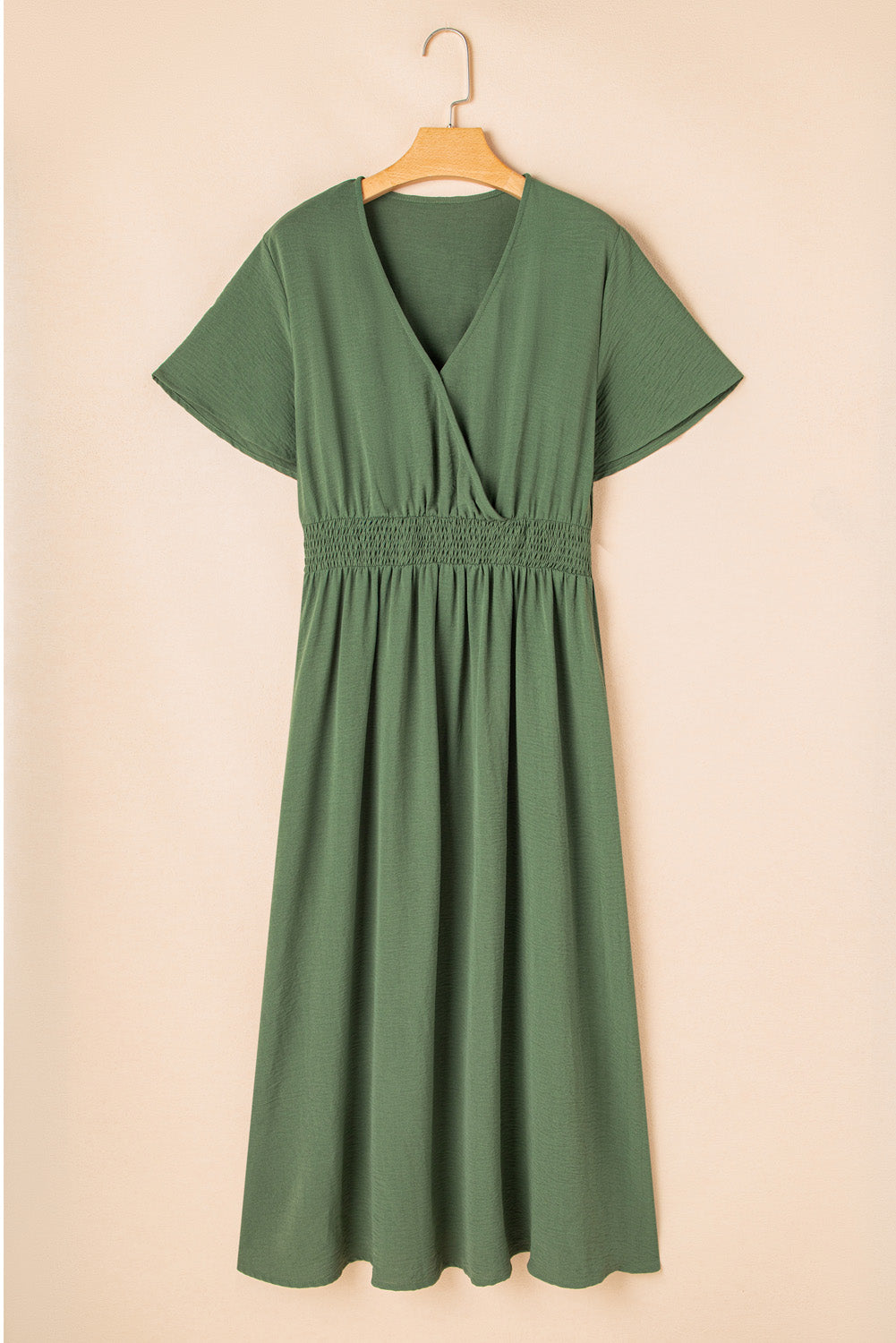 Plus Size Surplice V Neck Shirred High Waist Maxi Dress Plus Size Surplice V Neck Shirred High Waist Maxi Dress