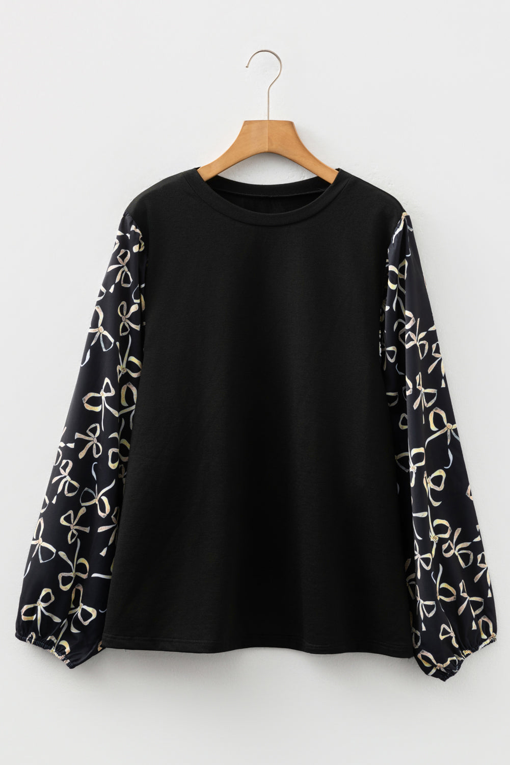Plus Size Bow Knot Patchwork Crewneck Blouse Plus Size Bow Knot Patchwork Crewneck Blouse