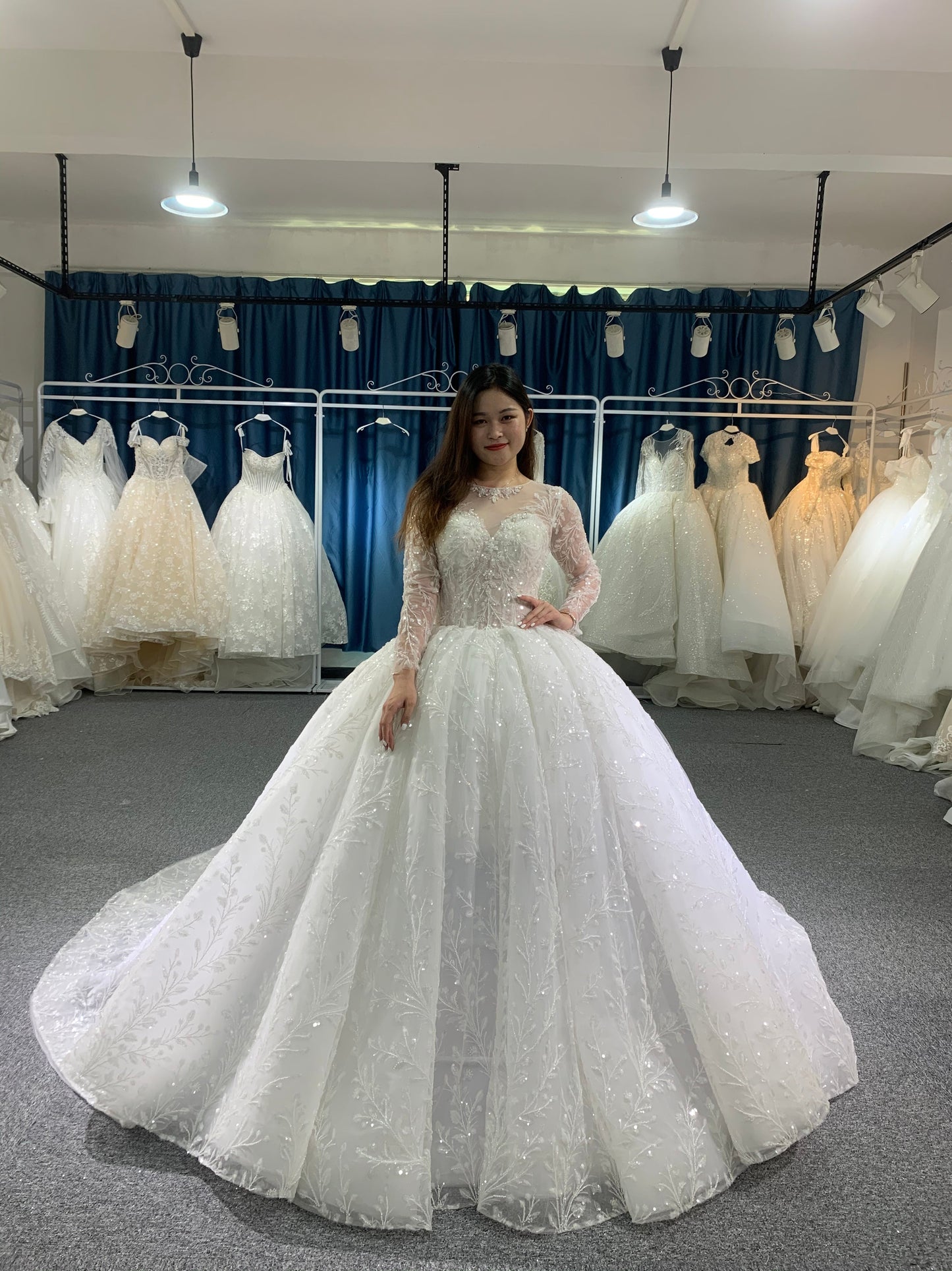 Plus Size Lace Long Sleeve Wedding Gown - Plus Size XL-4XL