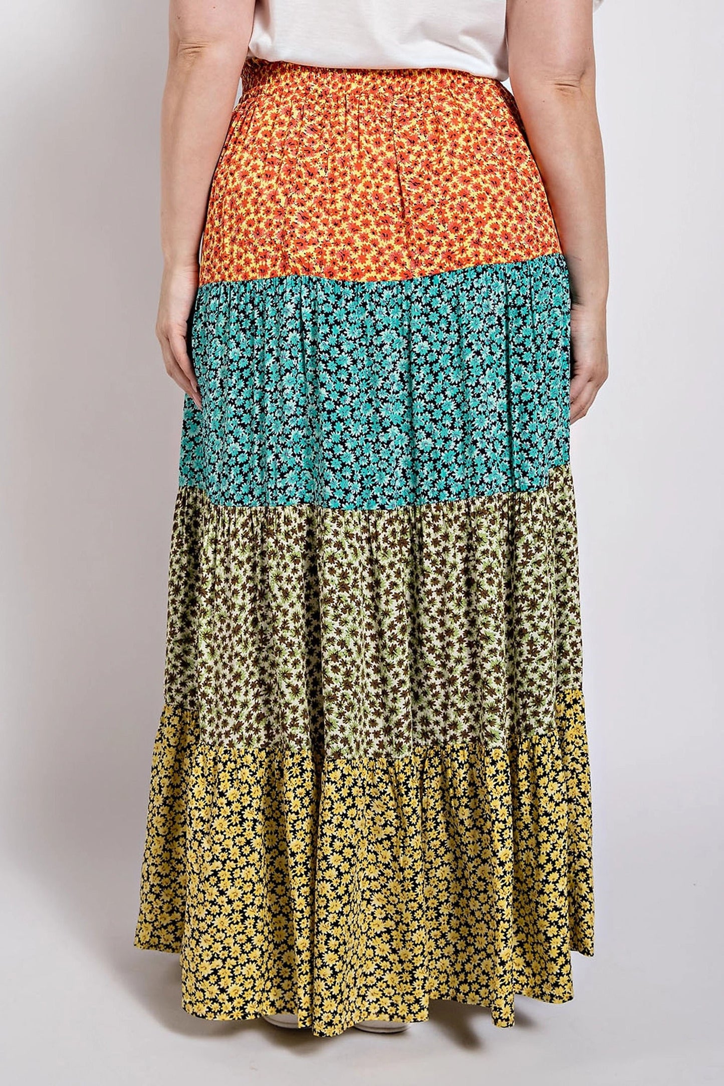 Ditsy floral color block skirt with front slit - Plus Size Clothing Ditsy floral color block skirt with front slit - Plus Size Clothing