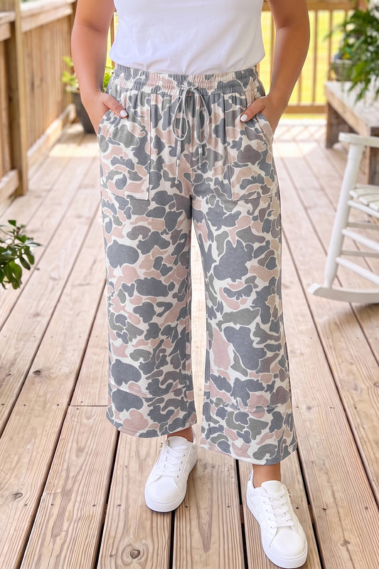 Plus Size Camo Print Patch Pocket Ankle Pants - Plus Size Clothing