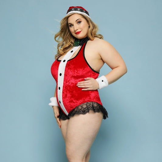 Plus Size Christmas Red One-Piece Lingerie - Plus Size XL-4XL - View 2