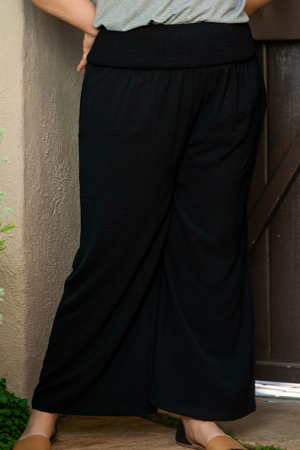 Plus Size Shirred High Waist Wide Leg Pants Plus Size Shirred High Waist Wide Leg Pants