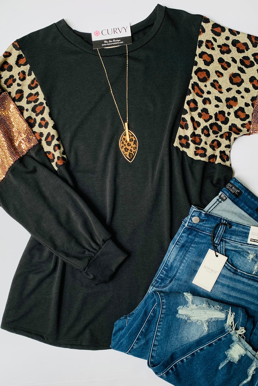 Plus Size Leopard Sequin Long Sleeve Top Plus Size Leopard Sequin Long Sleeve Top