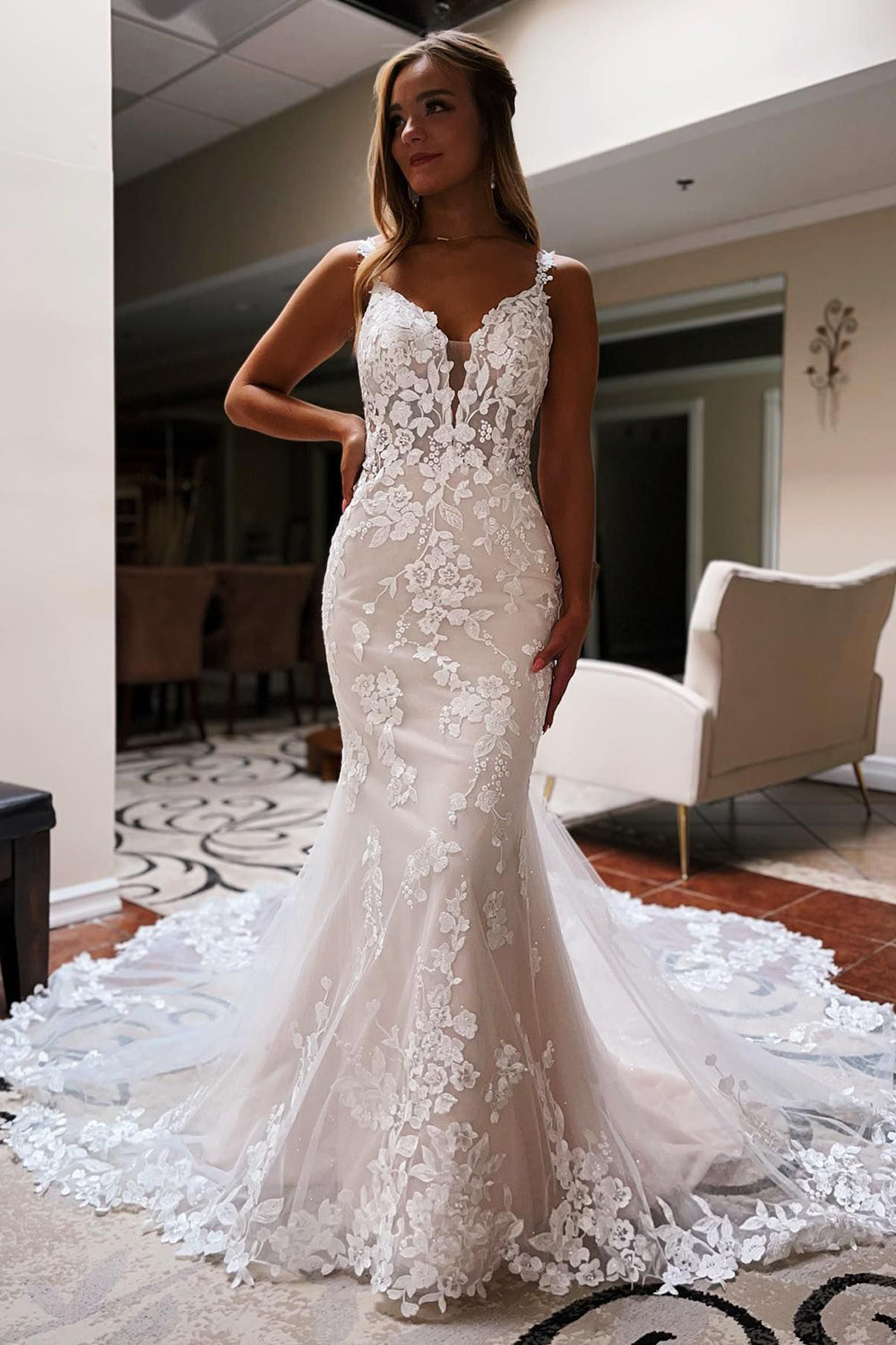 Plus Size Lace Appliqué Mermaid Dress – Plus Size Clothing